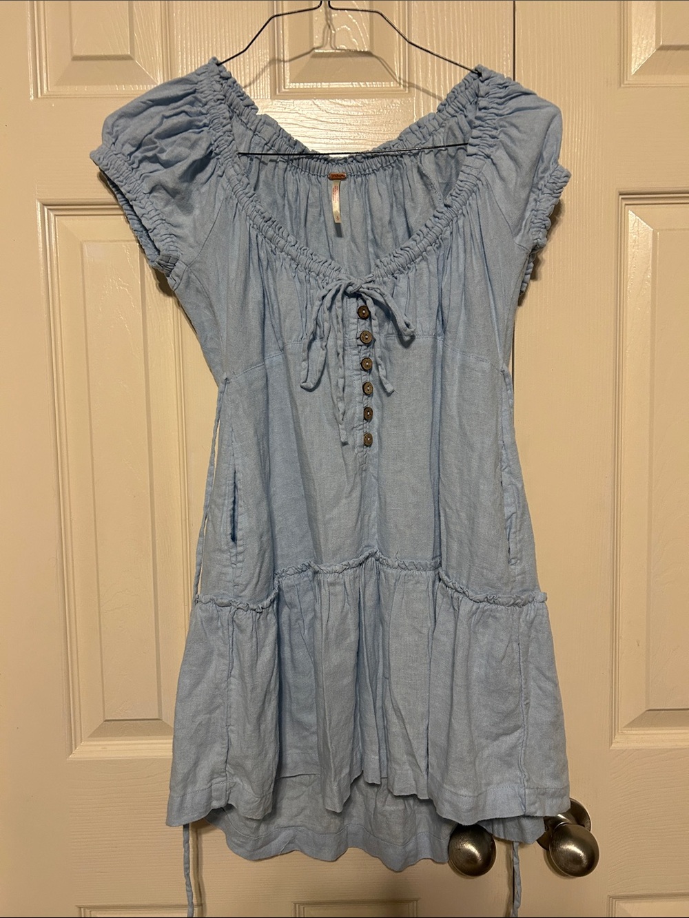 Free People Blue Boho Peasant Tunic Dress with Button-front